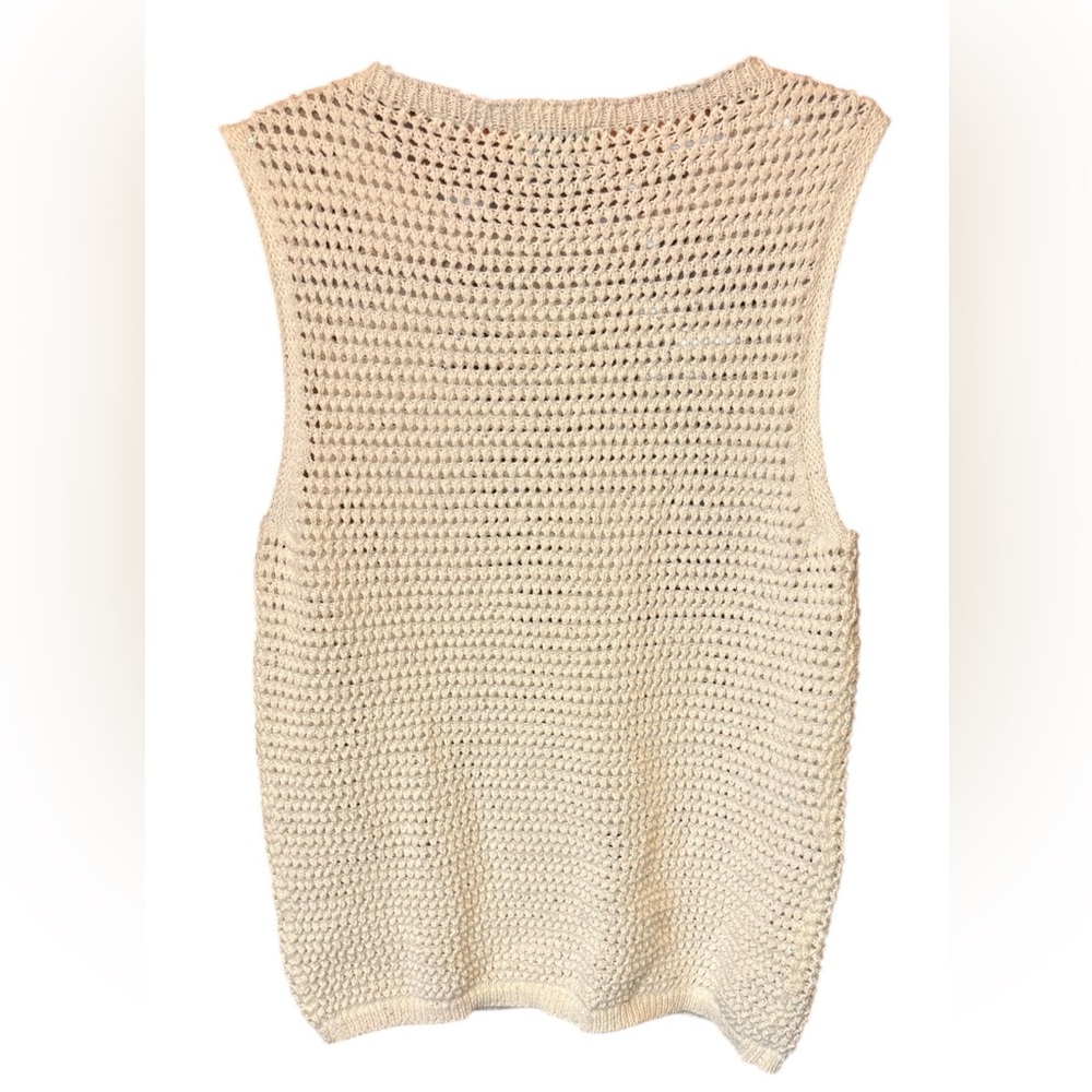 Elie Tahari White Crochet Sleeveless Sweater Small Sequin Knit Summer Top - Picture 5 of 7